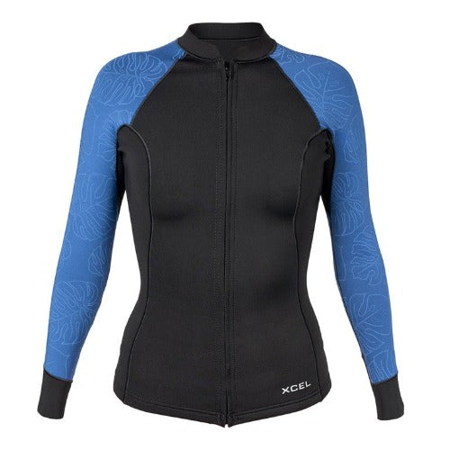 Xcel Women's Axis Front Zip L'S Jacket 1.5mm Black/Sapphire Monstera