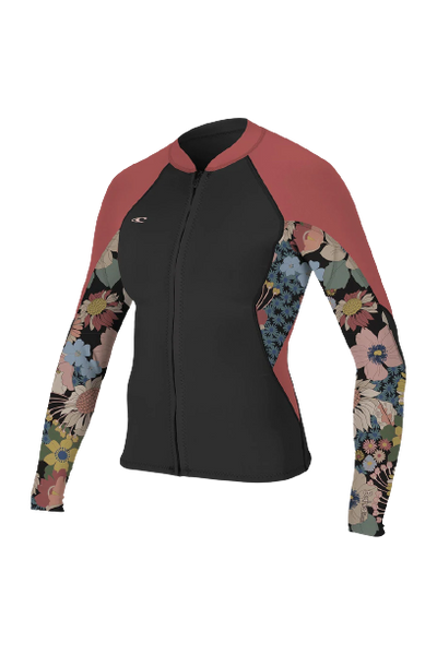 O'Neill Women's Bahia Front Zip Jacket L'S 1.5mm Black/Twiggy/Tearose